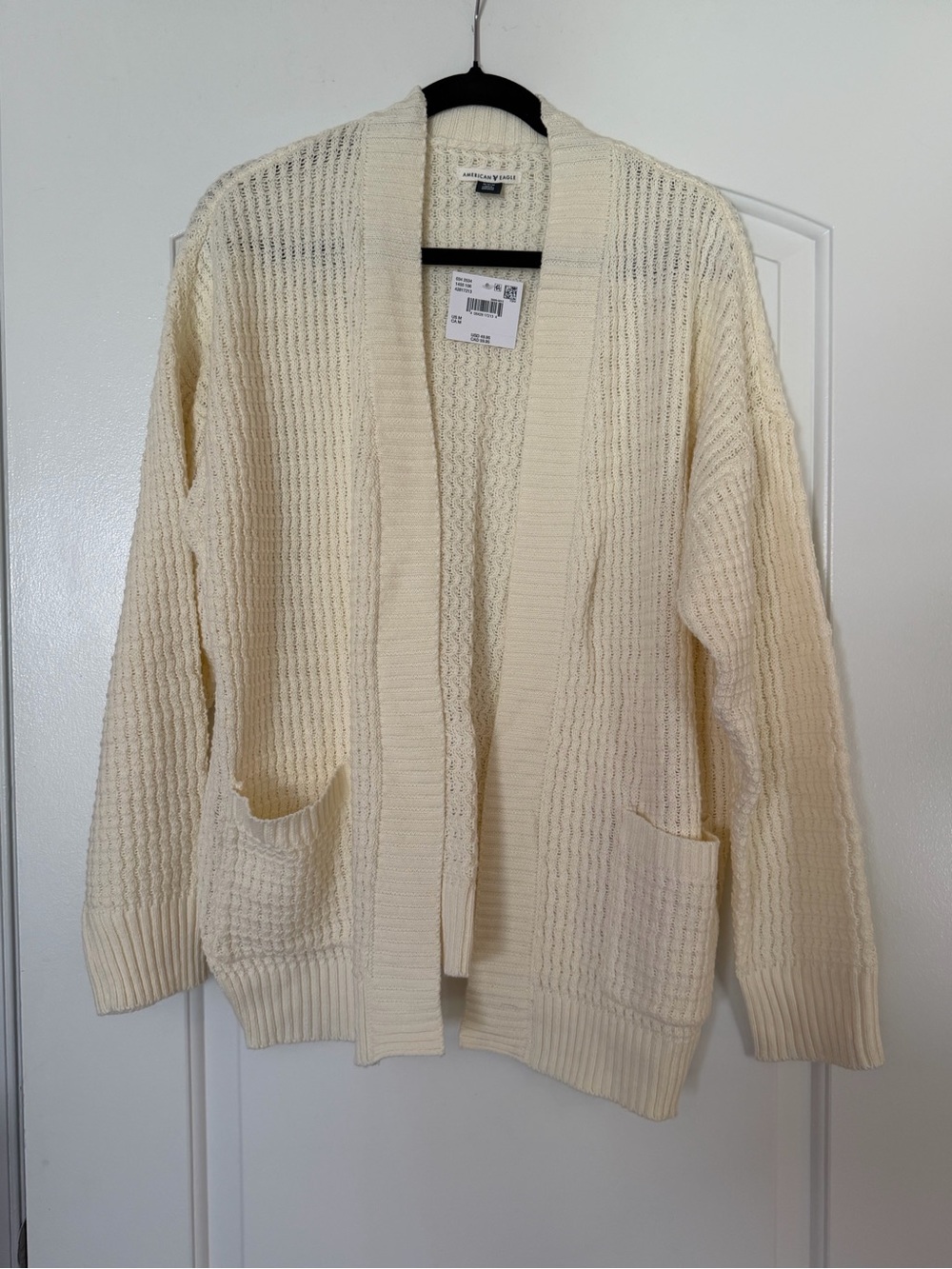 American Eagle Outfitters Cream Open-Front Knit Cardigan